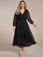 Plus Size V-Neck Twist Knot Formal Dress with Long Sleeves